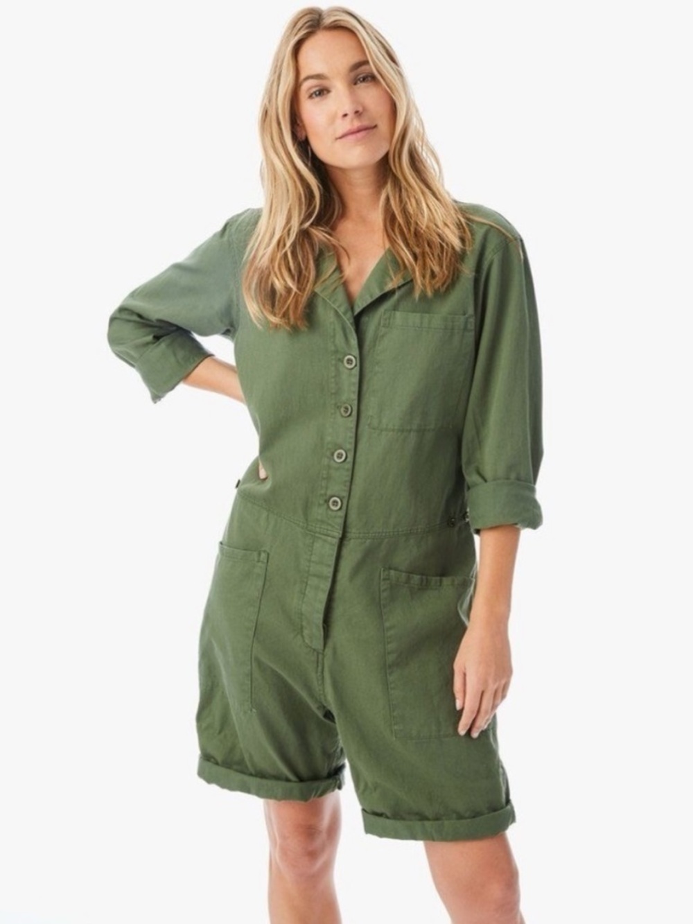 Xirena Hartley Utility Long Sleeve Romper Surplus Green Military Small